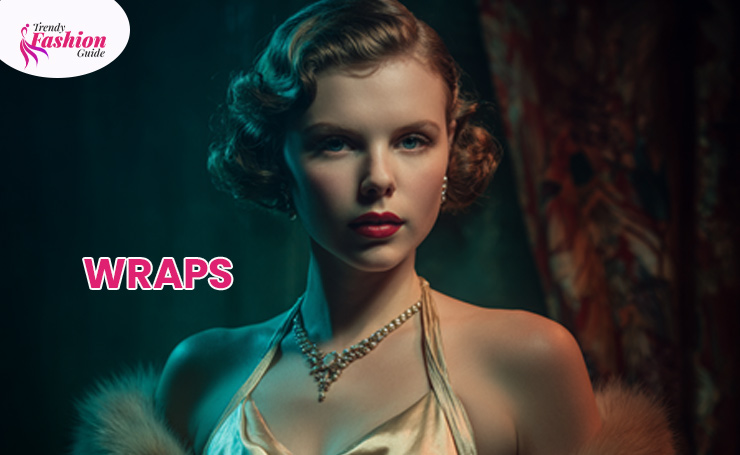 Wraps: The wraps were popular for an elegant evening look. These fur or velvet capes would cover the arms gracefully.