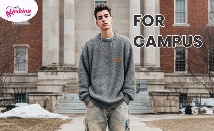 For Campus: An oversized sweater with cargo pants or distressed jeans is the perfect choice. You can style this outfit with chunky sneakers or skate shoes.