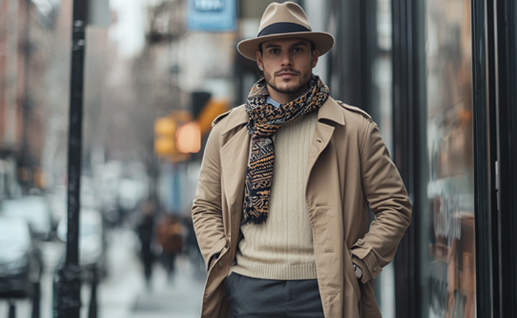 Look 2: Polo Shirt with Knit Sweater and Modern Trench