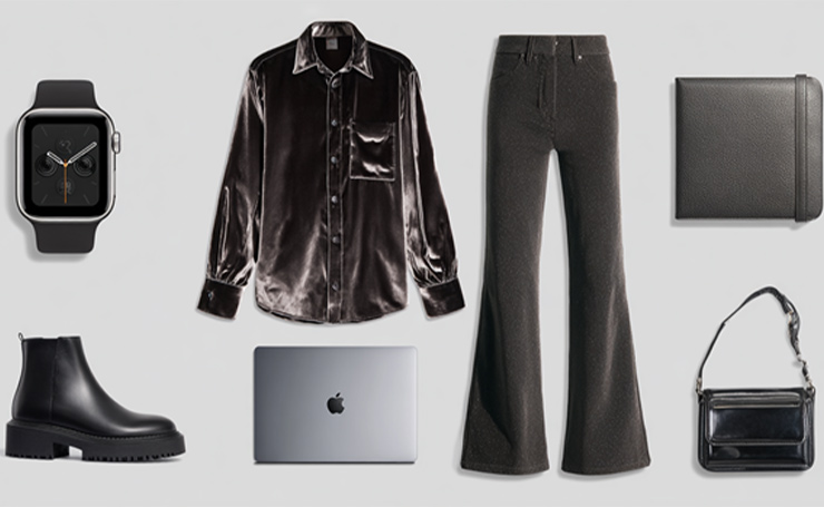 Modern Disco Vibes: 1970s Party Outfit with Smartwatch & Tech Accessories