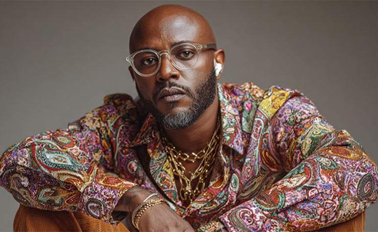 Paisley Revival: 70s Male Fashion Party Look with Modern Smart Glasses