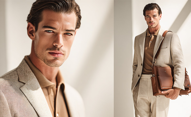 Polished Hybrid: Men’s 70s Shirt and Blazer Styled with Modern Accessories